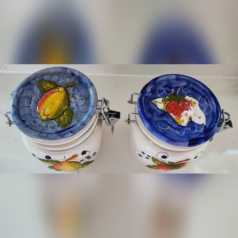 Vintage‎ Ceramic Canisters Fruit Clamp Closure Gaskets Set Of Two